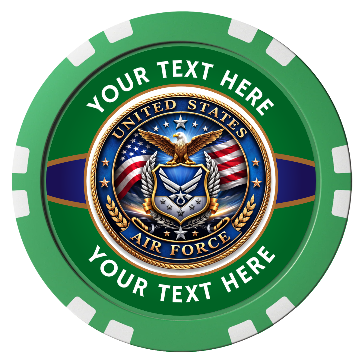 Air Force Composite Poker Chips - Green / Double Stripe - Front