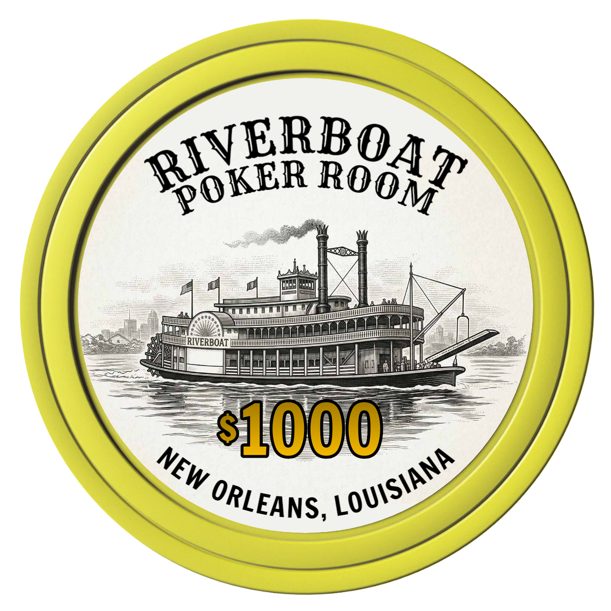 Riverboat Poker Room Composite Poker Chips - Yellow / Solid - Front