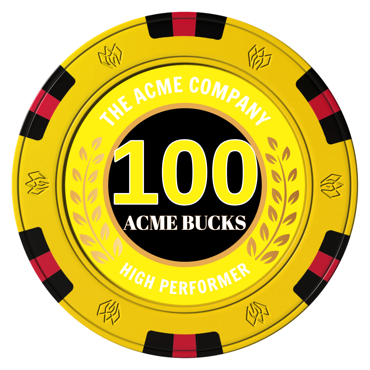Achievement Wreath Clay Poker Chips - Yellow / 6 Spot Gem / 43mm - Front
