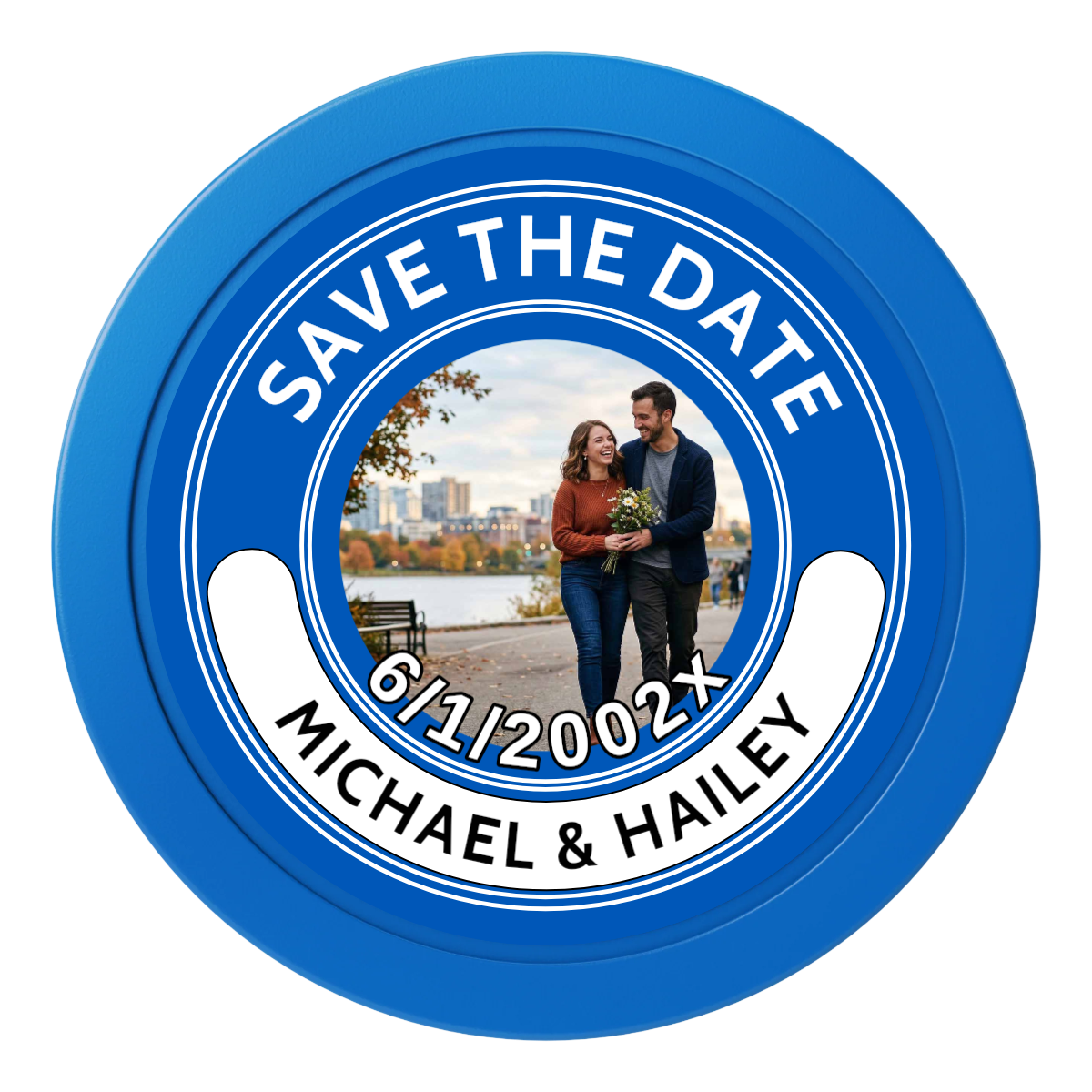 Save the Date Photo QR Code 2" Oversized Poker Chips - Blue - Front