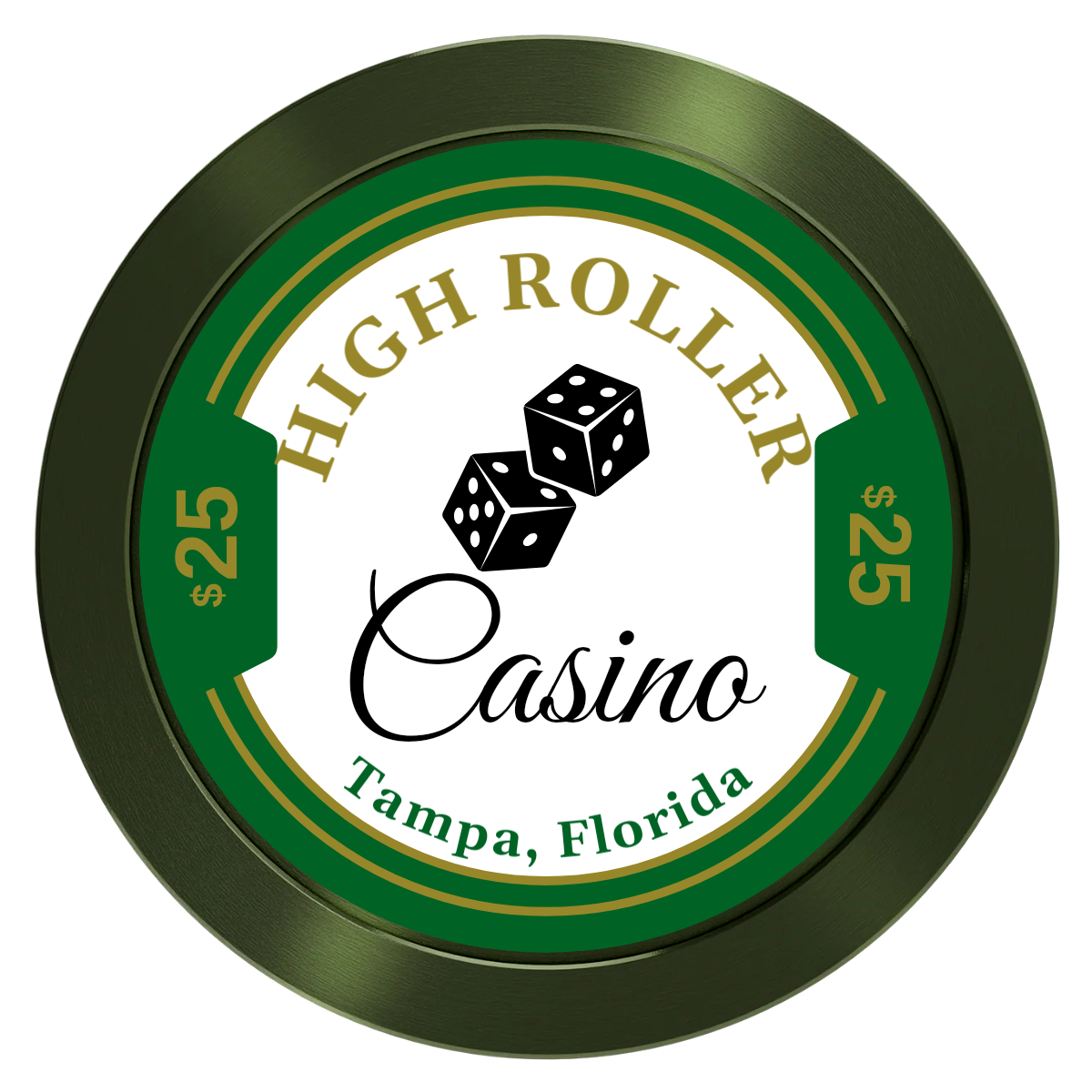 High Roller Casino Aluminum Poker Chips - Green - Front