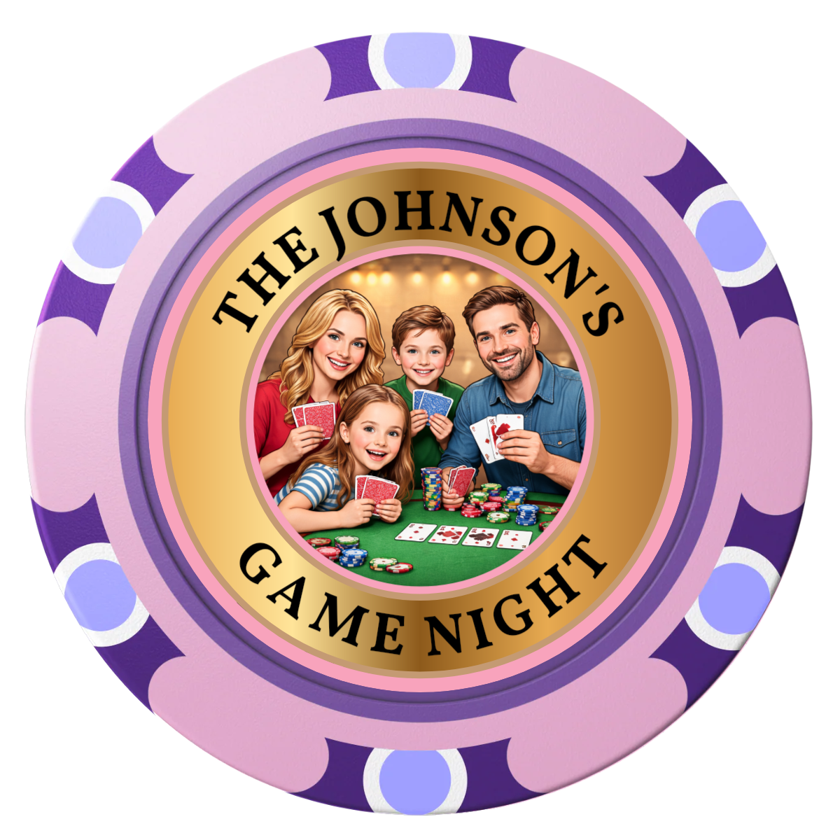 Family Game Night Clay Poker Chips - Pink / Monte Carlo / 40mm - Front