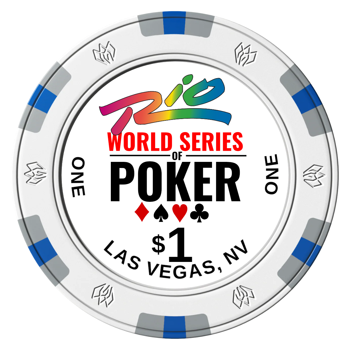 WSOP Clay Poker Chips - White / 6 Spot Gem / 40mm - Front