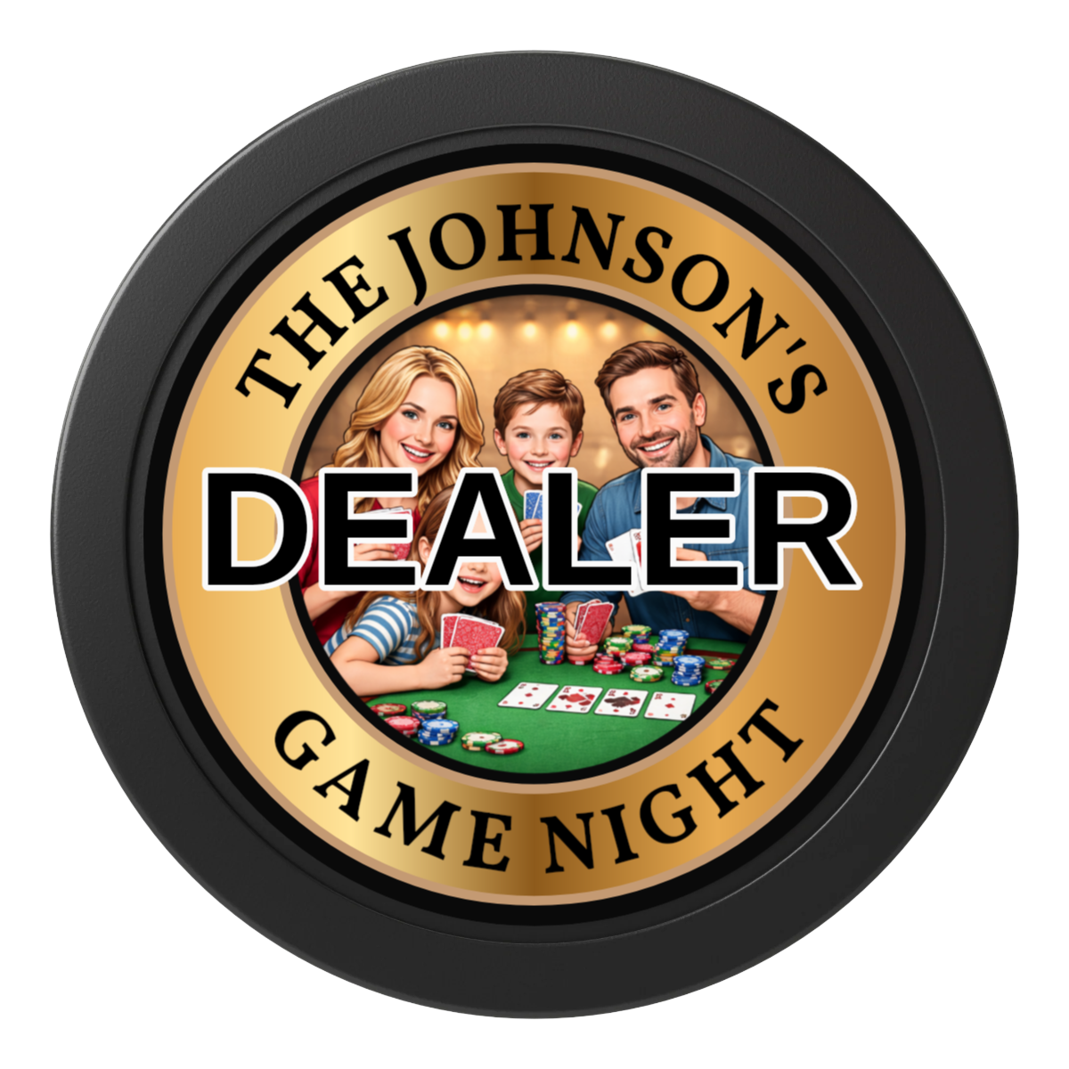 Family Game Night 2" Composite Dealer Button - Black - Front