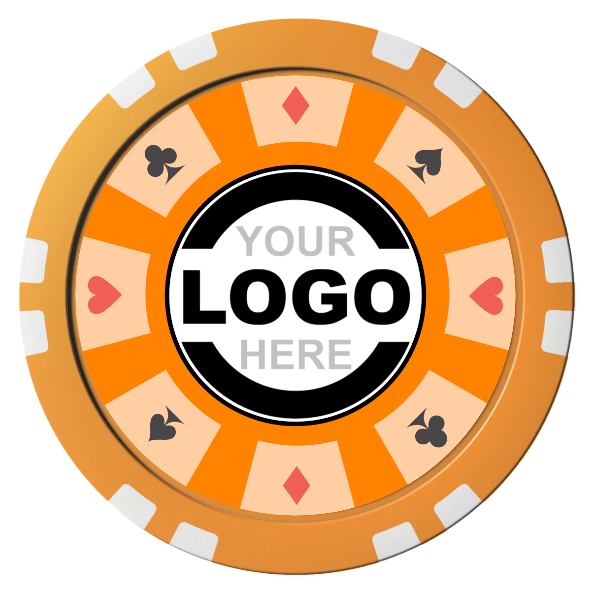 Suit 8 Your Logo Composite Poker Chips - Orange / Double Stripe - Front