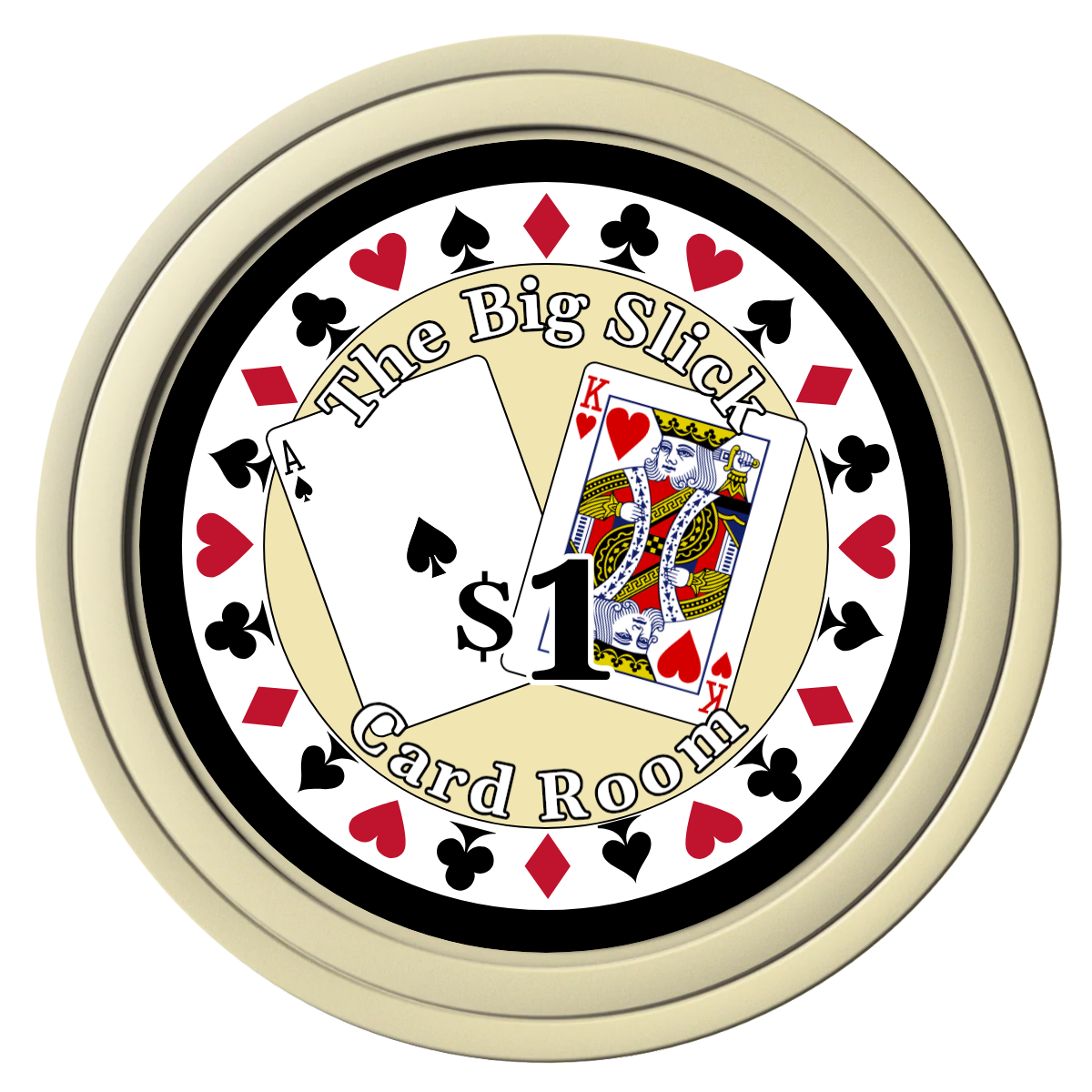 AK Big Slick Composite Poker Chips - Ivory / Solid - Front
