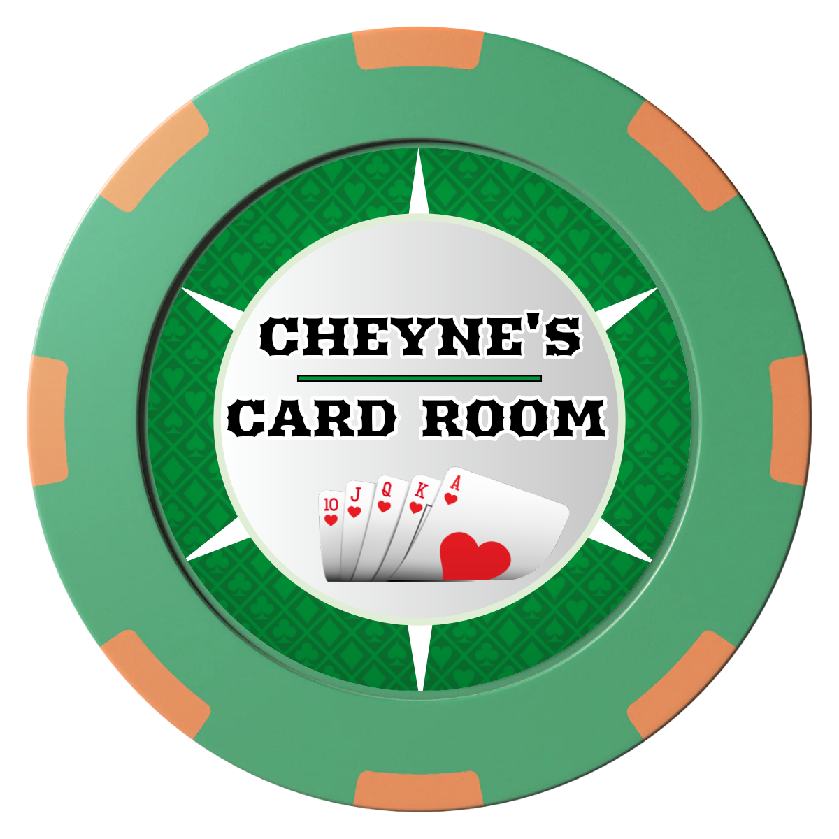 Cheyne's Card Room Clay Poker Chips - Green / 8 Spot (2 Tone) / 40mm - Front