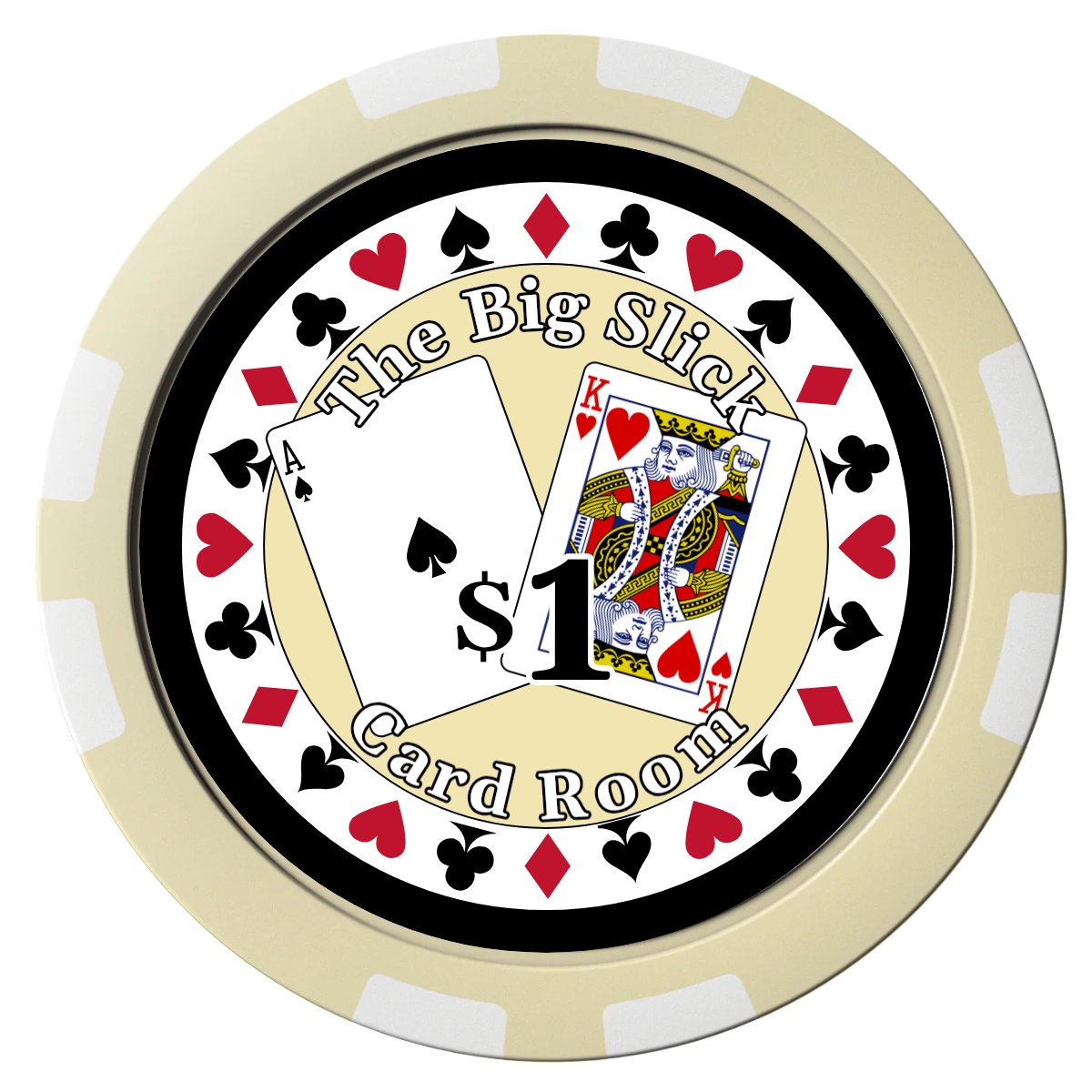 AK Big Slick Composite Poker Chips - Ivory / 8 Stripe - Front