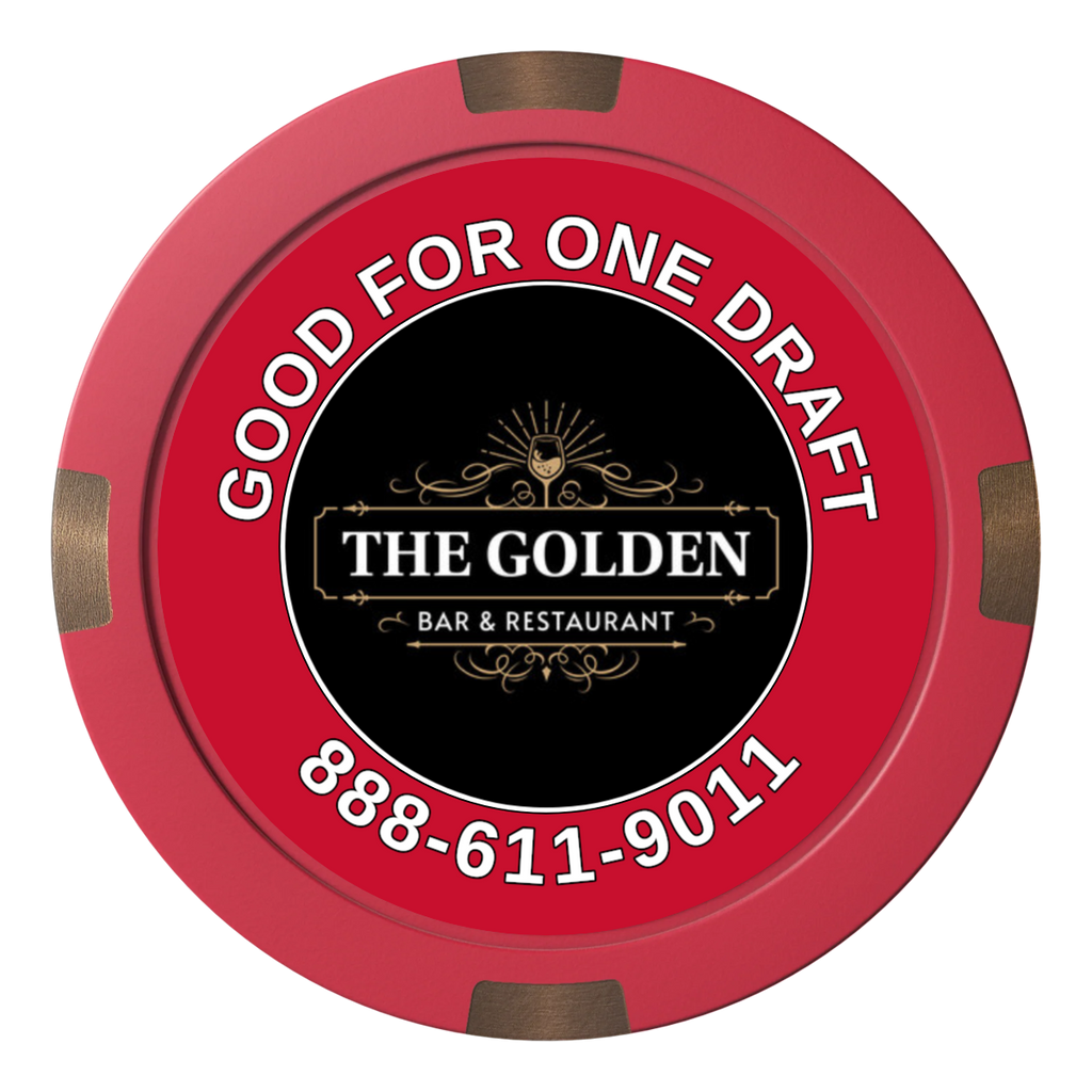 Branded Logo Bar Drink Token Composite & Metal Hybrid Poker Chips - Red / 4 Spot - Back