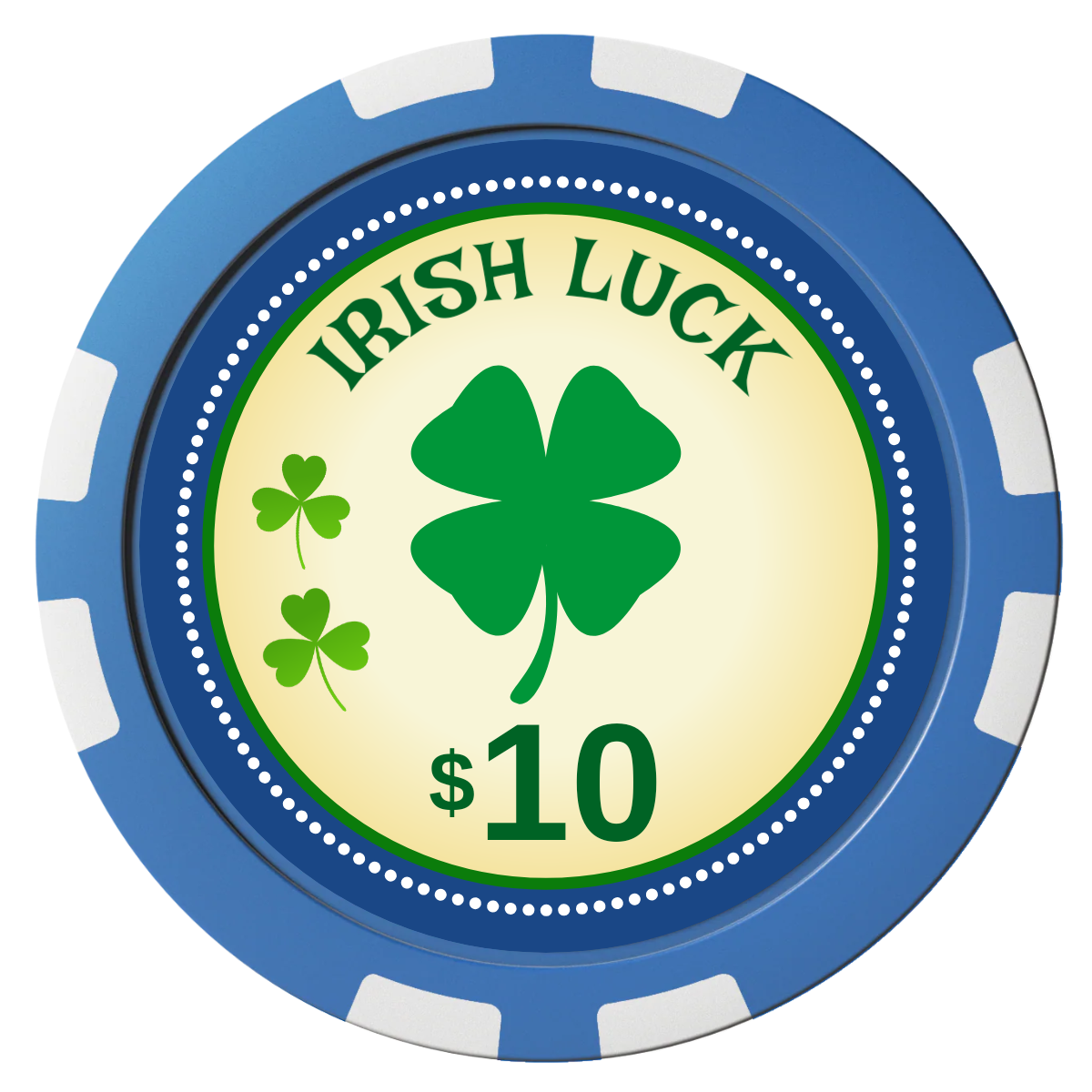 Irish Luck Composite Poker Chips - Blue / 8 Stripe - Front