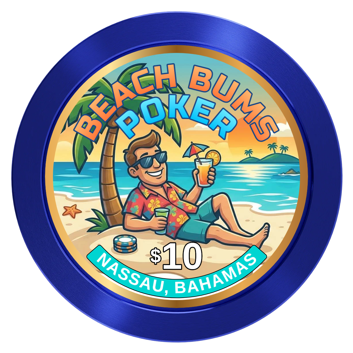 Sandy's Casino Aluminum Poker Chips - Blue - Front
