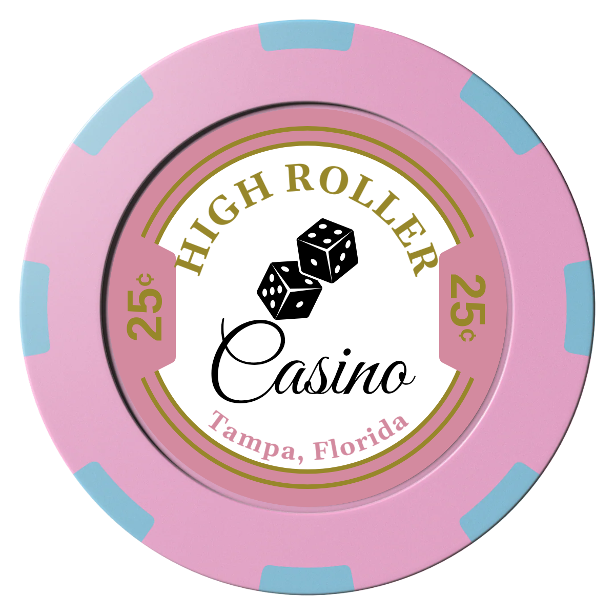 High Roller Casino Clay Poker Chips - Pink / 8 Spot (2 Tone) / 40mm - Front
