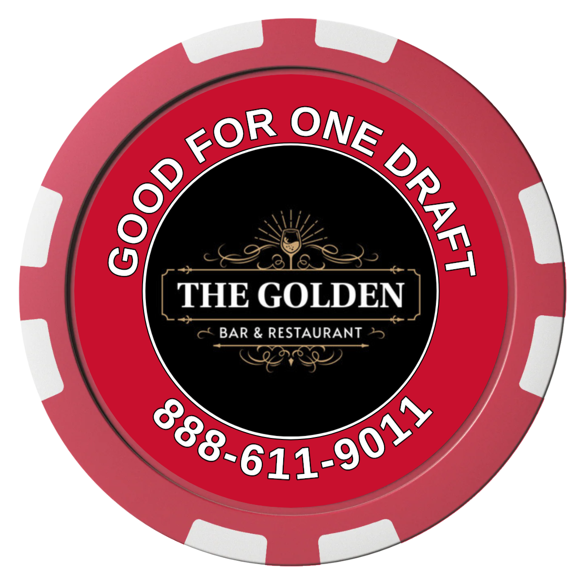 Branded Logo Bar Drink Token Composite Poker Chips - Red / 8 Stripe - Front