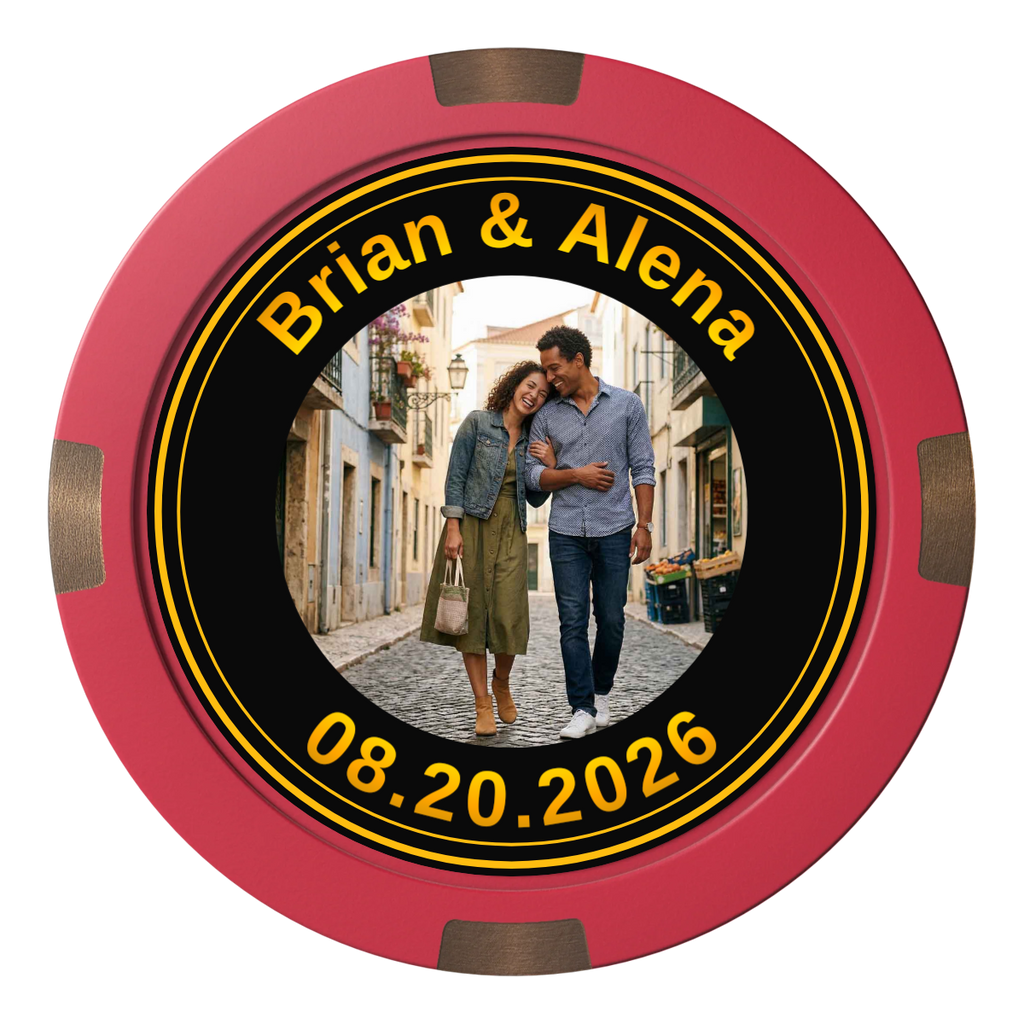 Save the Date Text Composite & Metal Hybrid Poker Chips - Red - Back