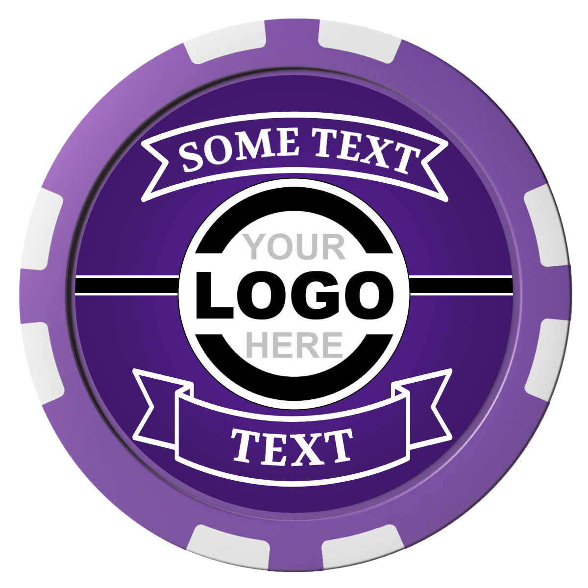 Double Banner Composite Poker Chips - Purple / 8 Stripe - Front