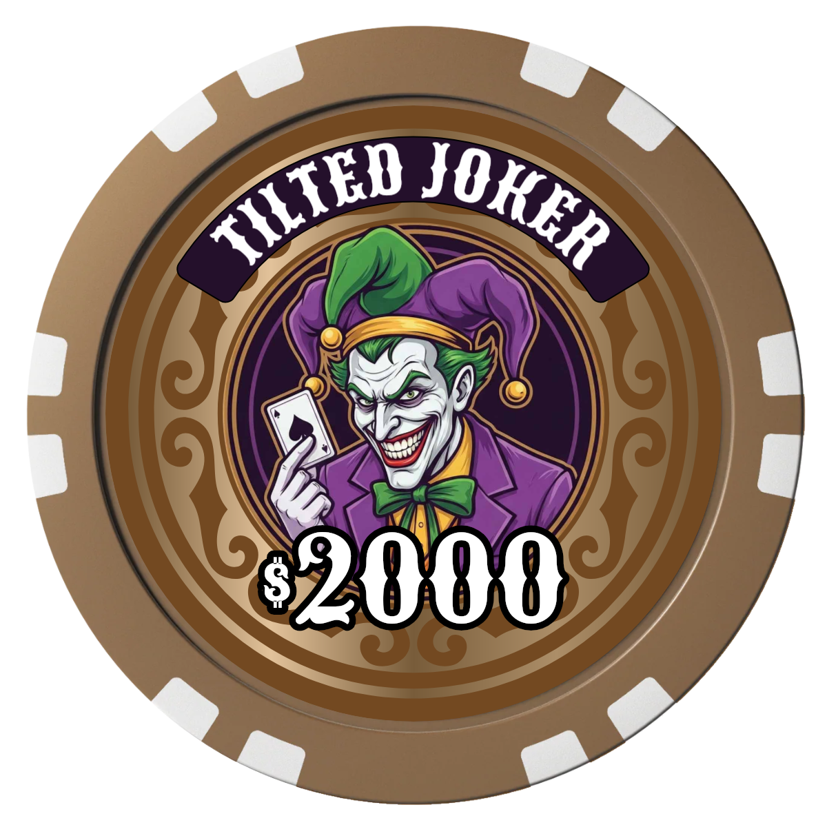 Tilted Joker Composite Poker Chips - Brown / Double Stripe - Front
