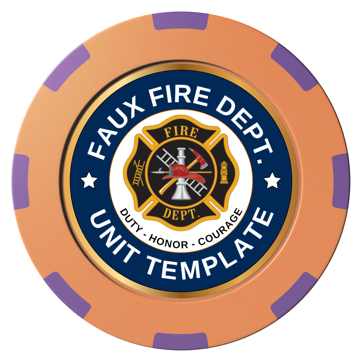 Faux Fire Dept. #01 Clay Poker Chips - Orange / 8 Spot (2 Tone) / 40mm - Front