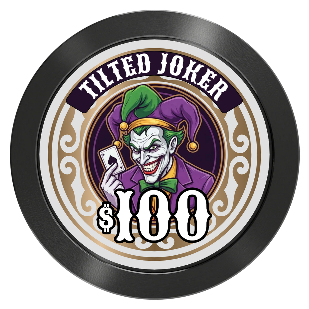 Tilted Joker Aluminum Poker Chips - Black - Front