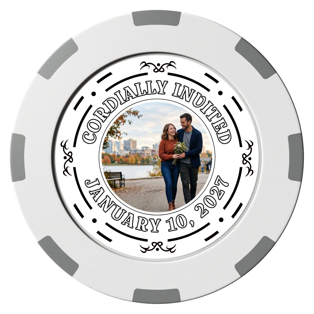 Save the Date Element Clay Poker Chips - White / 8 Spot (2 Tone) / 40mm - Front