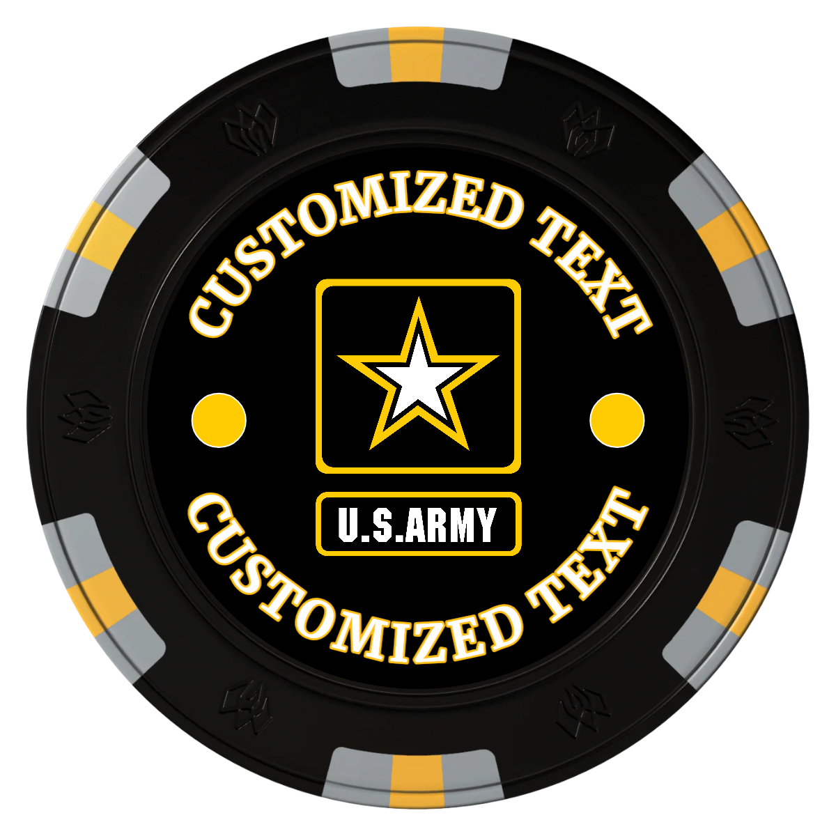 Army Strong Clay Poker Chips - Black / 6 Spot Gem / 40mm - Front