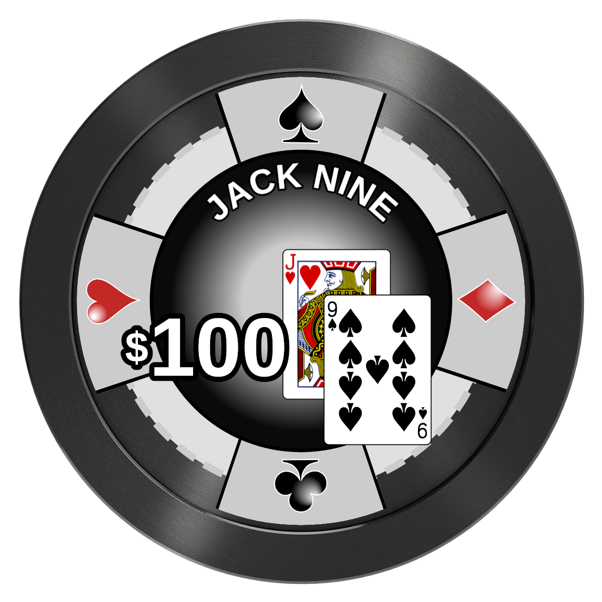 Jack Nine Card Room Aluminum Poker Chips - Black - Front