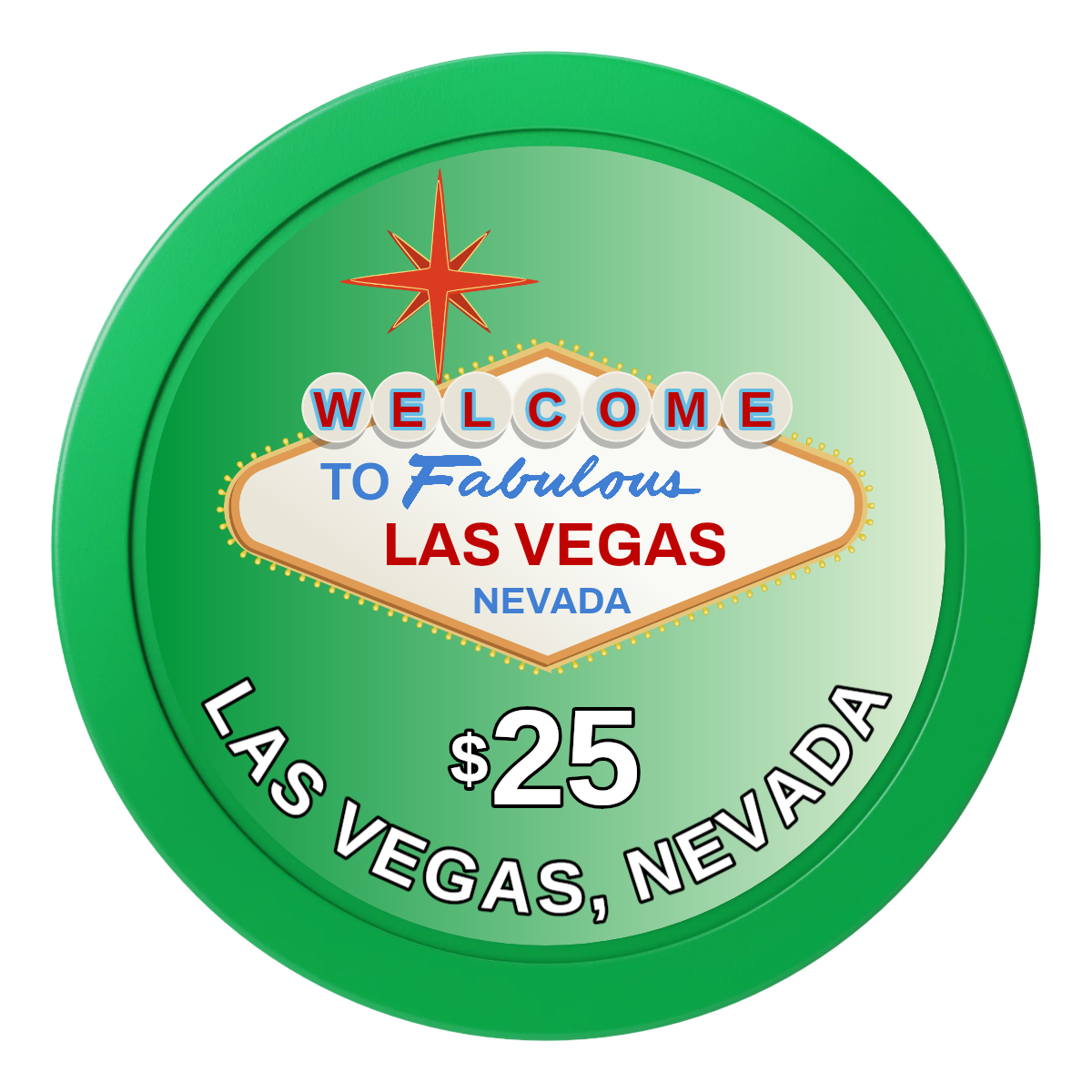 Vegas Sign 2" Oversized Poker Chip - Custom Dealer Button & Card Protector - Green - Back