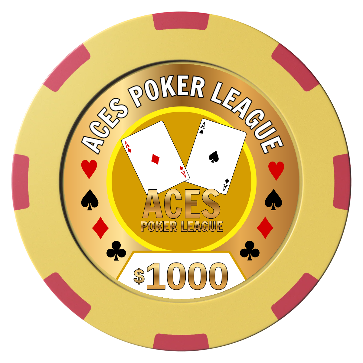 Aces Poker League Clay Poker Chips - Yellow / 8 Spot (2 Tone) / 40mm - Front
