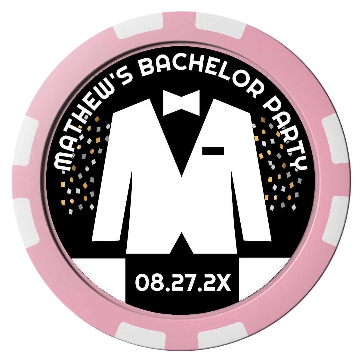 Bachelor No More Bowtie Composite Poker Chips - Pink / 8 Stripe - Front