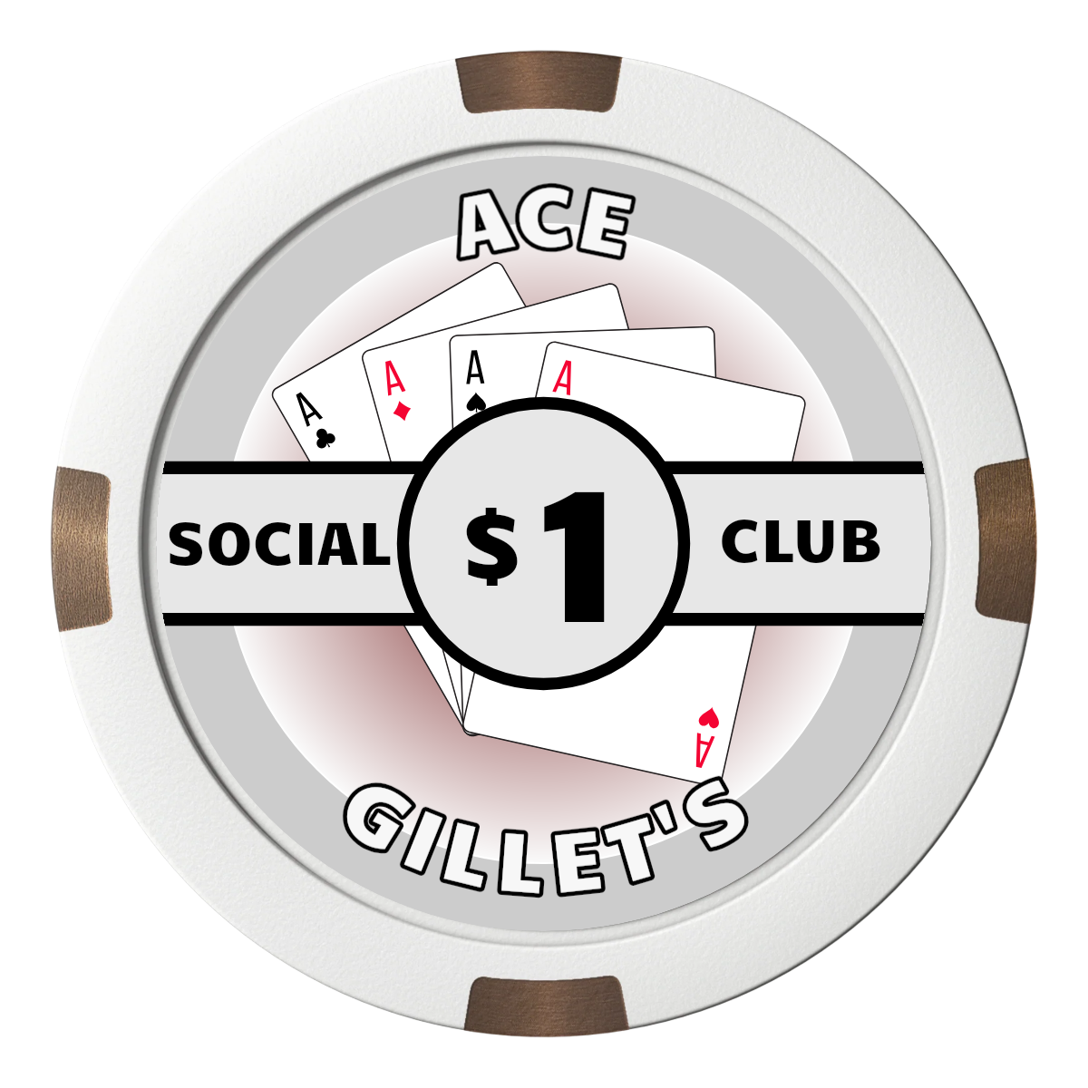Ace Gillet's Composite & Metal Hybrid Poker Chips - White - Front