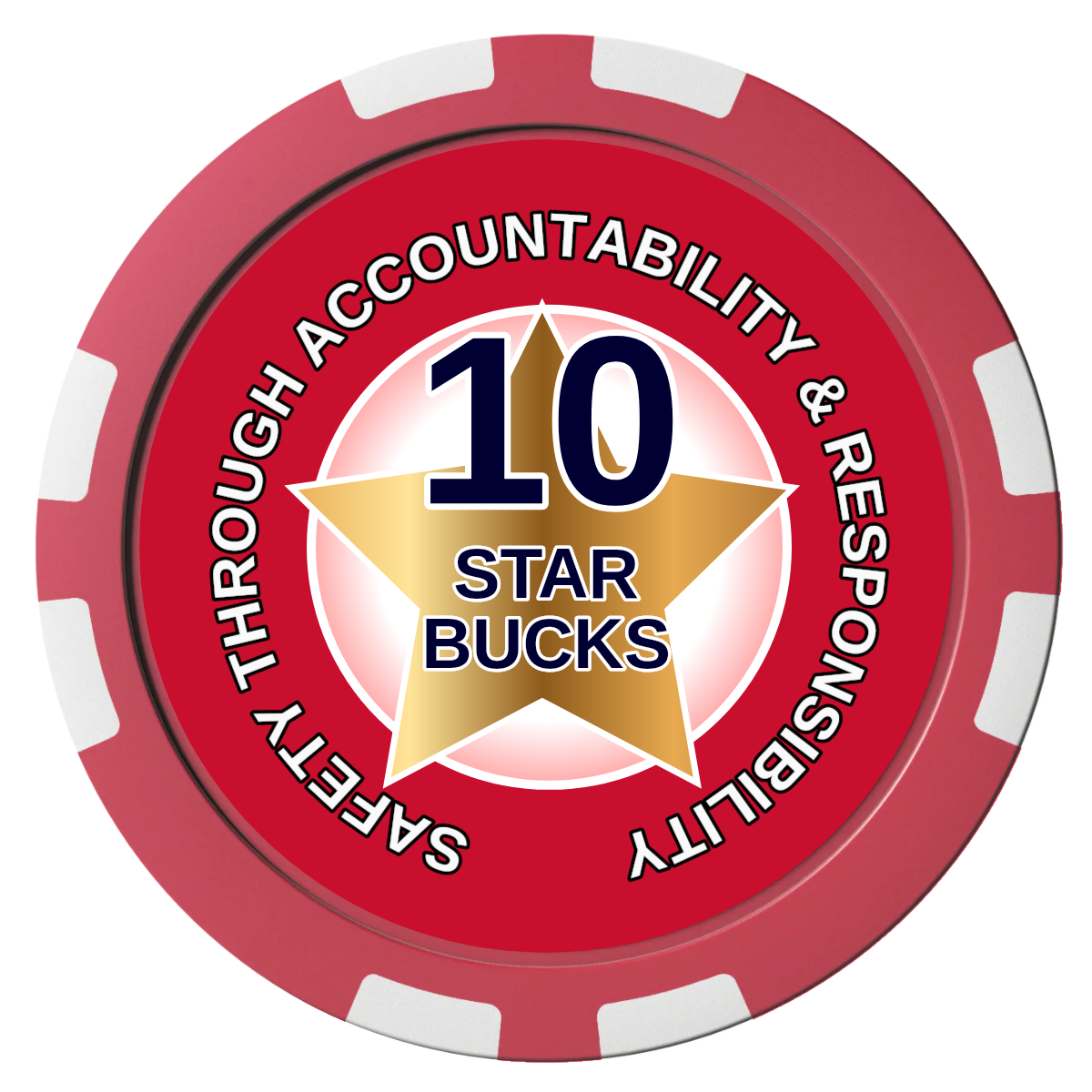 Safety Star Composite Poker Chips - Red / 8 Stripe - Front