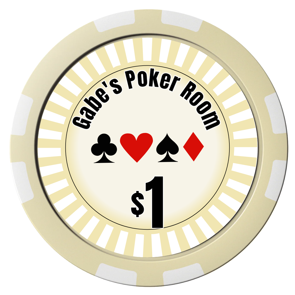 Gabe's Poker Room Composite Poker Chips - Ivory / 8 Stripe - Front