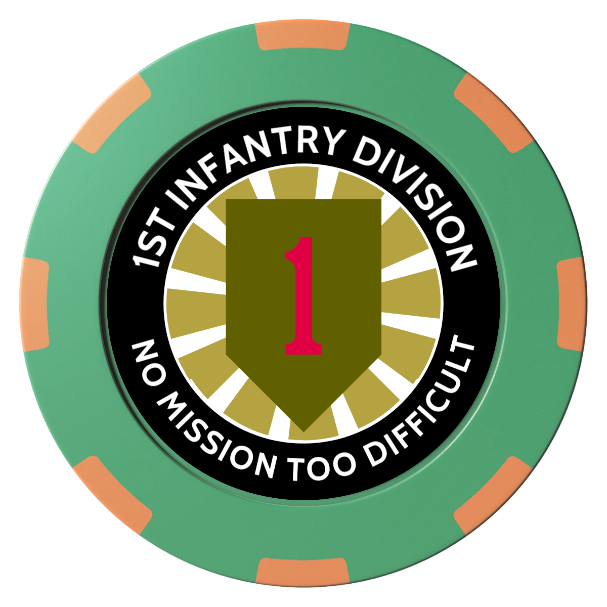 1st Infantry Division Clay Poker Chips - Green / 8 Spot (2 Tone) / 40mm - Front