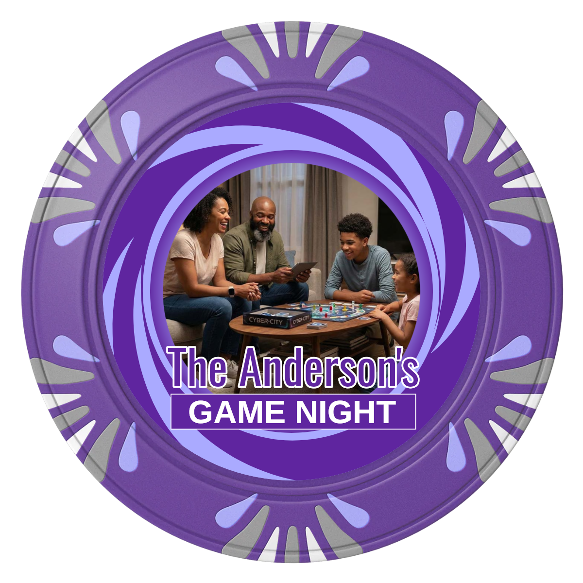 Anderson's Game Night Clay Poker Chips - Purple / Macau / 40mm - Front