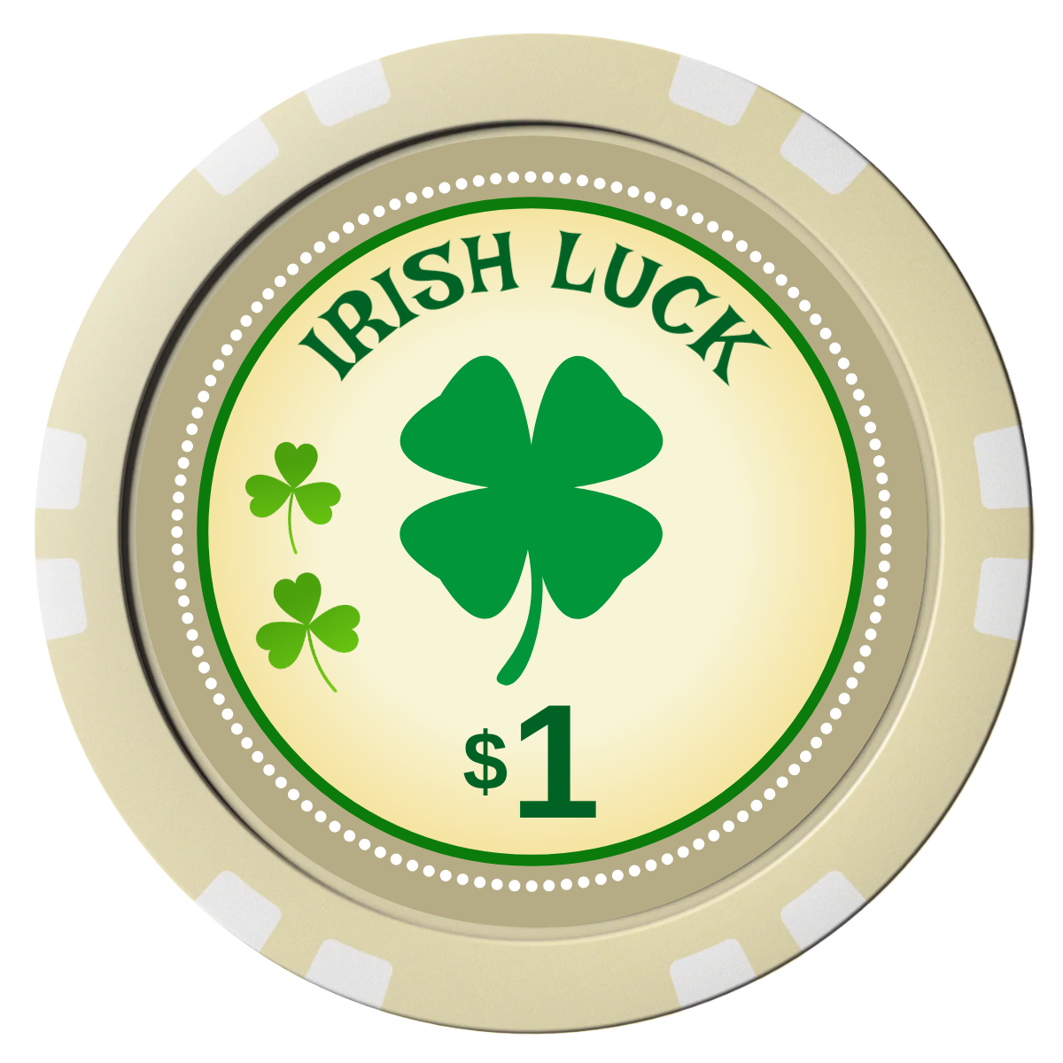 Irish Luck Composite Poker Chips - Ivory / Double Stripe - Front