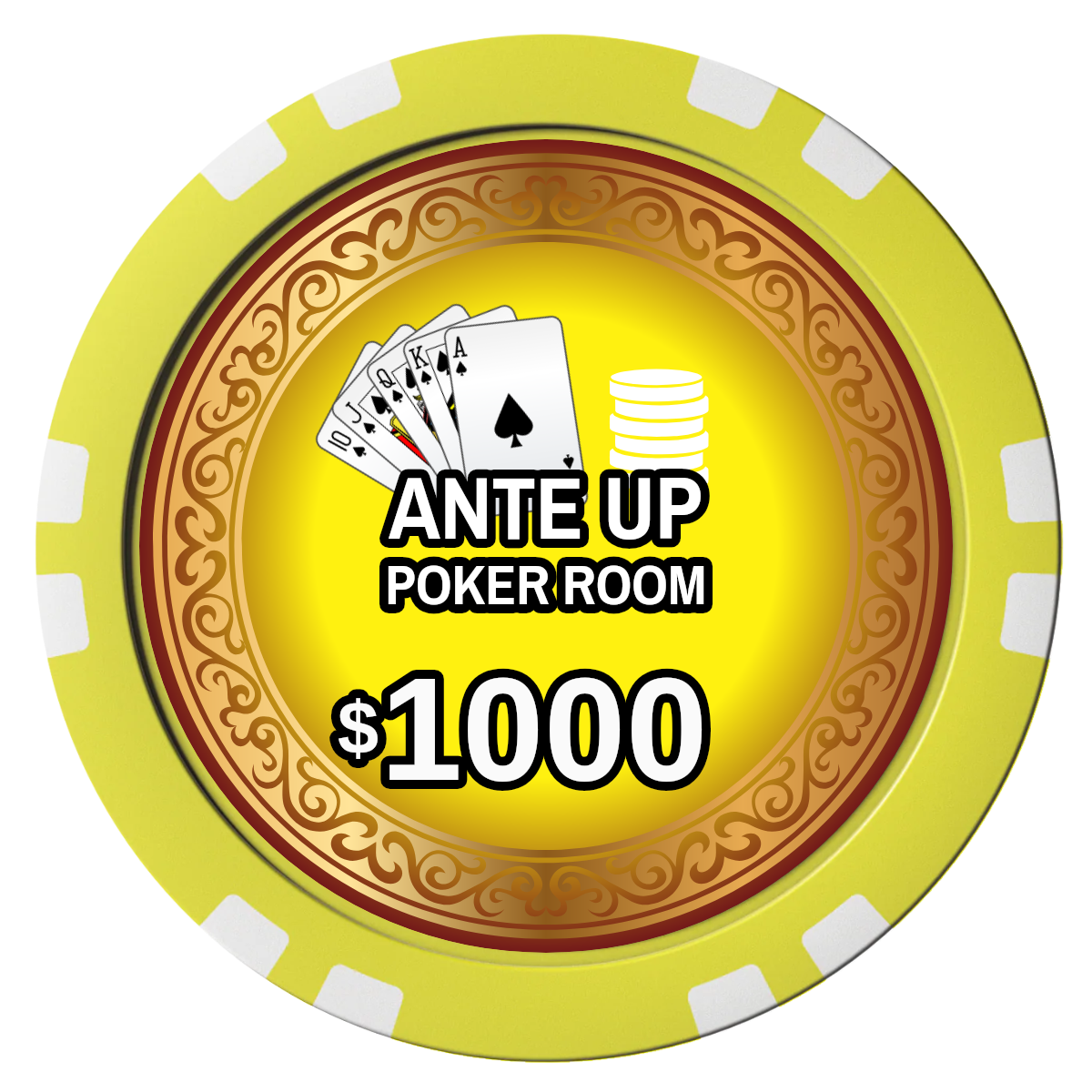 Ante Up Poker Room Composite Poker Chips - Yellow / Double Stripe - Front