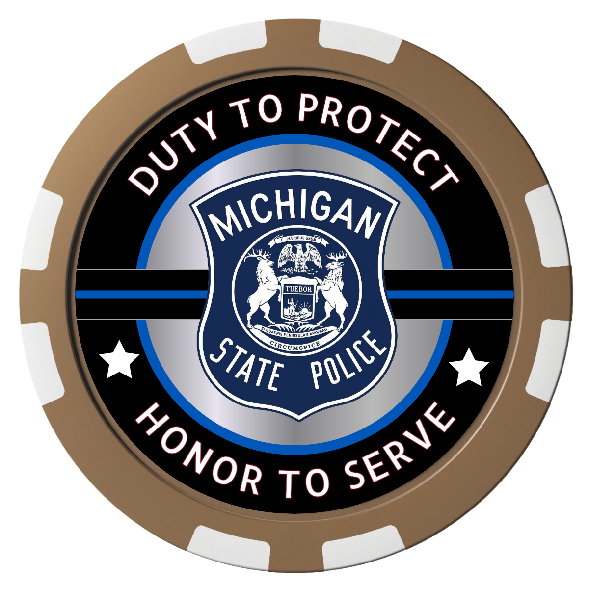 Police Department #01 Composite Poker Chips - Brown / 8 Stripe - Front