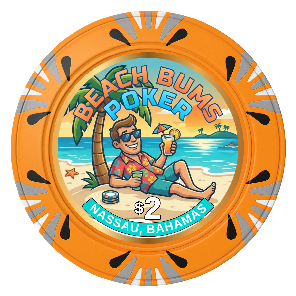 Sandy's Casino Clay Poker Chips - Orange / Macau / 40mm - Front