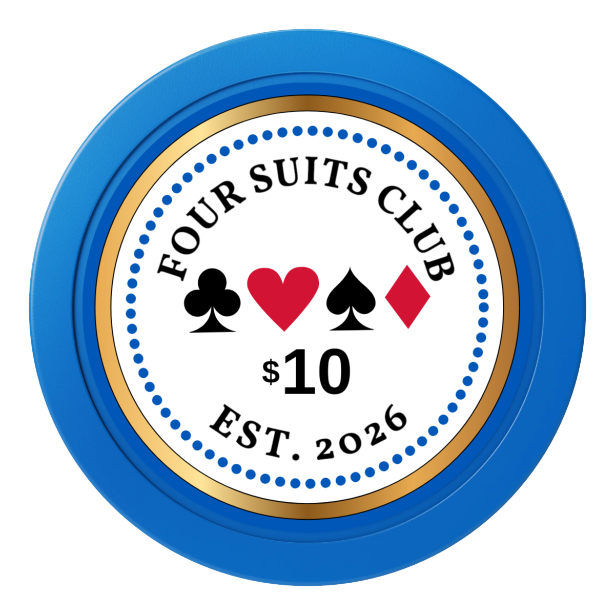 Fours Suits Club 2" Oversized Poker Chips - Blue - Front