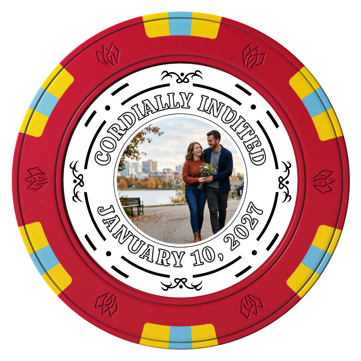 Save the Date Element Clay Poker Chips - Red / 6 Spot Gem / 43mm - Front