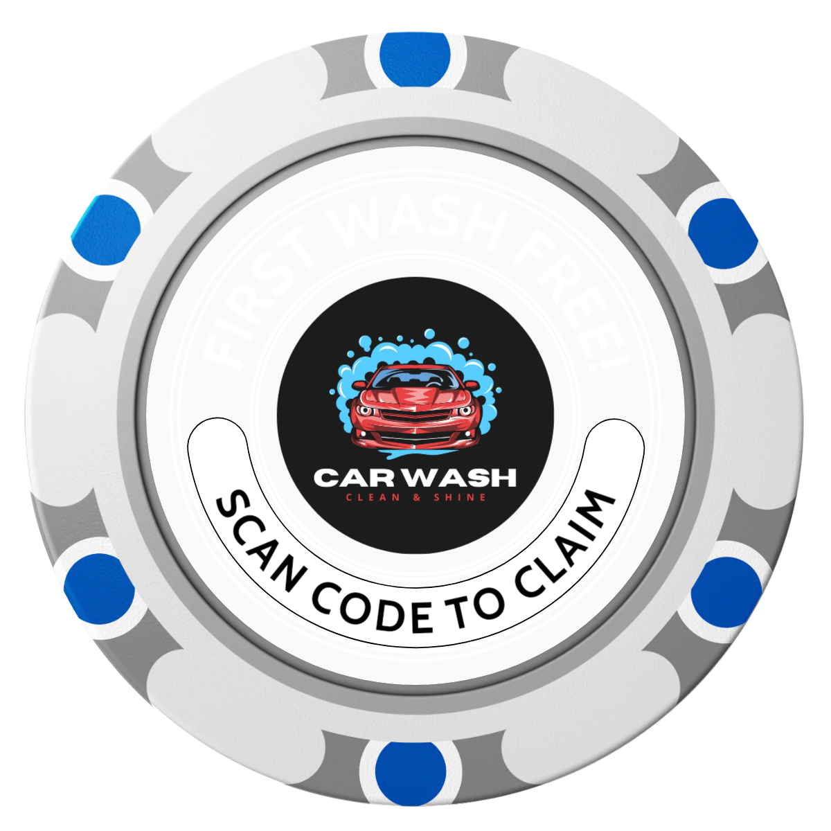 Car Wash Promotion Clay Poker Chips - White / Monte Carlo / 40mm - Front