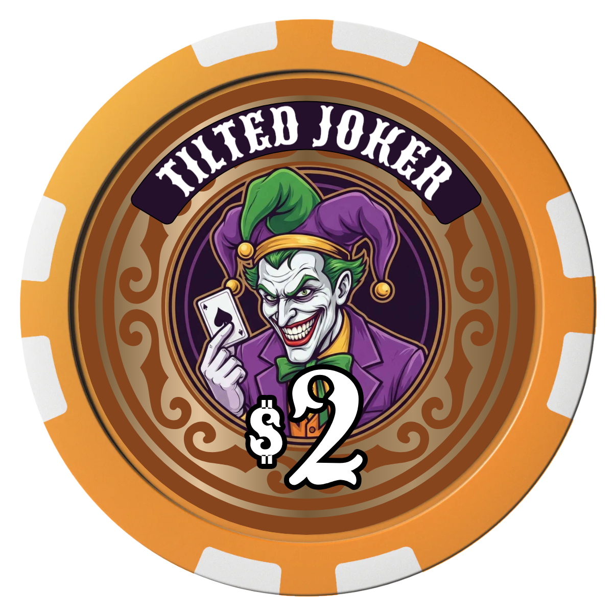 Tilted Joker Composite Poker Chips - Orange / 8 Stripe - Front