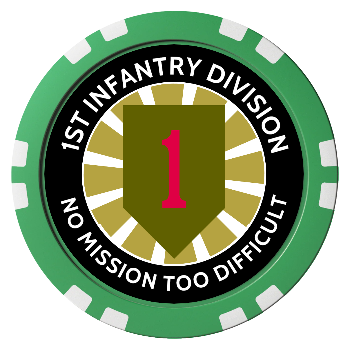 1st Infantry Division Composite Poker Chips - Green / Double Stripe - Front