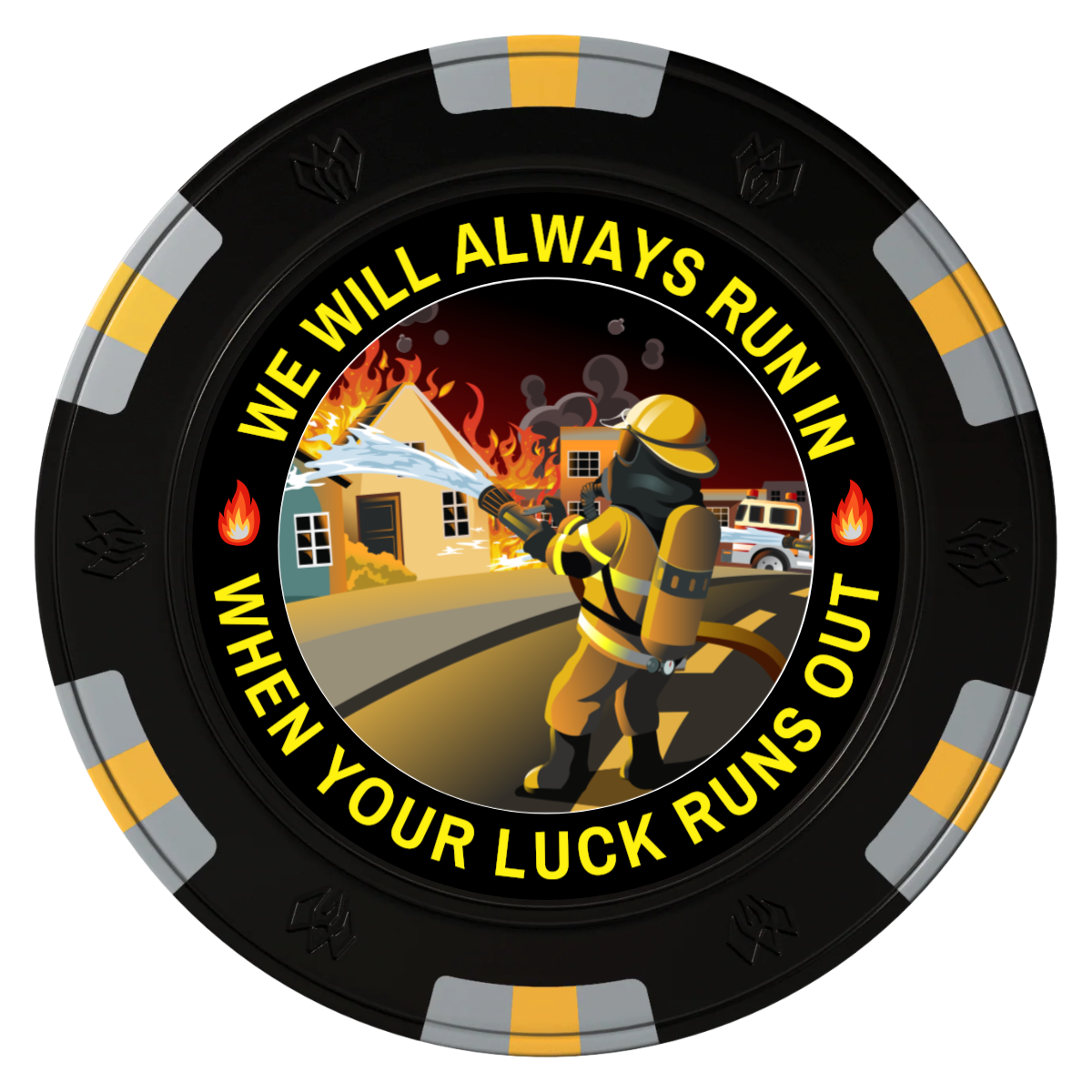 Firefighter Maltese Cross Clay Poker Chips - Black / 6 Spot Gem / 43mm - Front