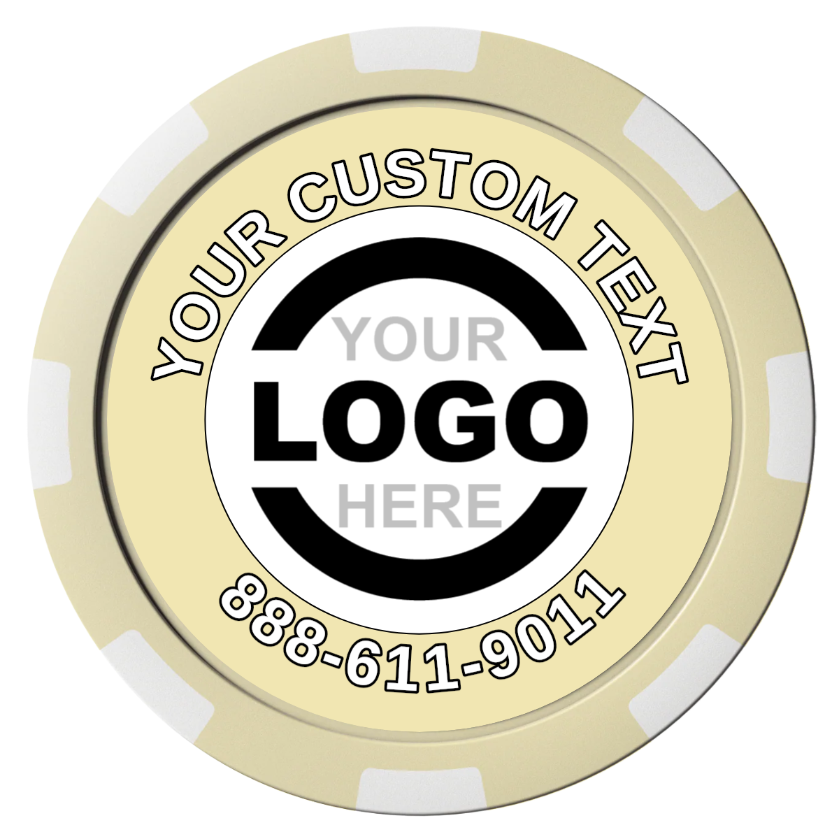 Branded Logo Composite Poker Chips - Ivory / 8 Spot - Front