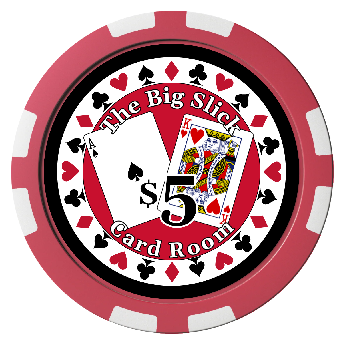 AK Big Slick Composite Poker Chips - Red / 8 Stripe - Front