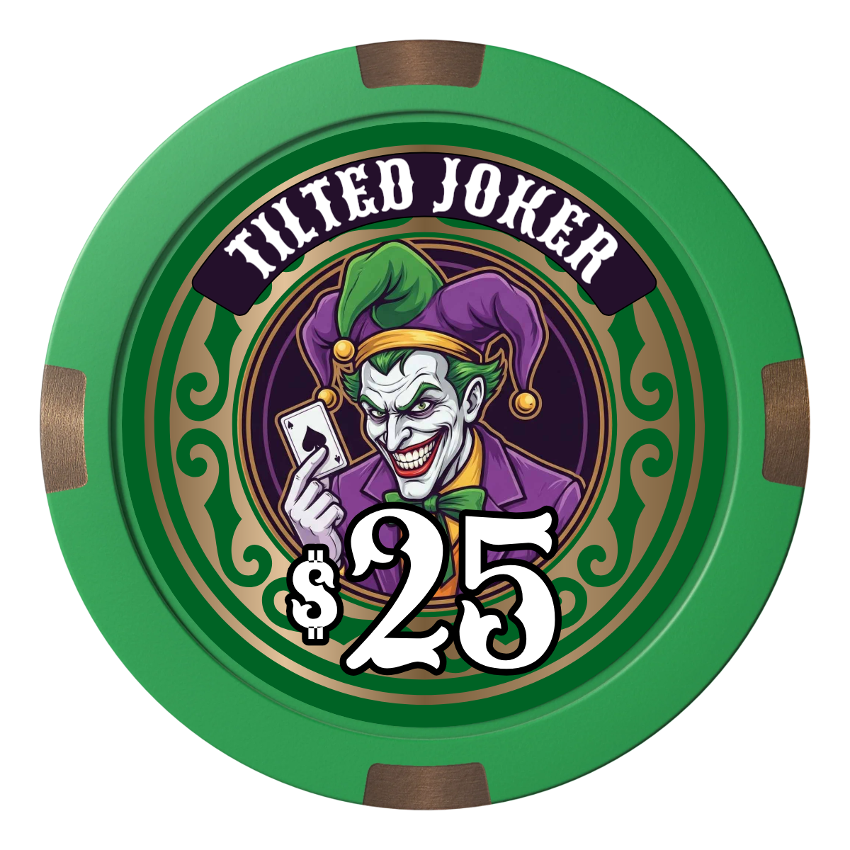 Tilted Joker Composite & Metal Hybrid Poker Chips - Green - Front