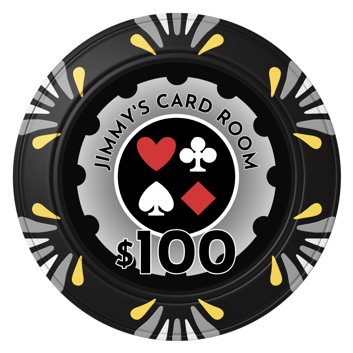 Your Four Suits Clay Poker Chips - Black / Macau / 40mm - Front