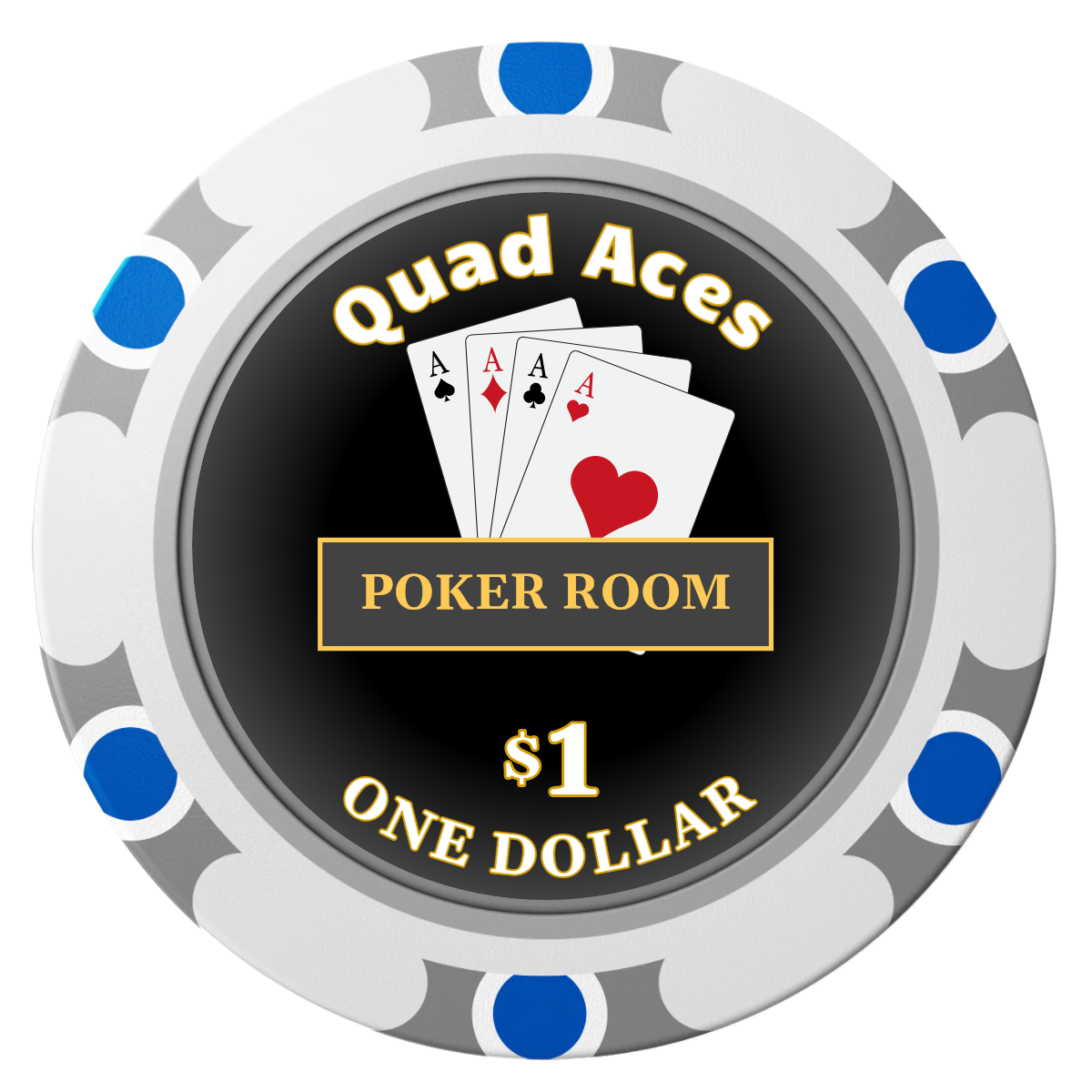 Quad Aces Clay Poker Chips - White / Monte Carlo / 40mm - Front