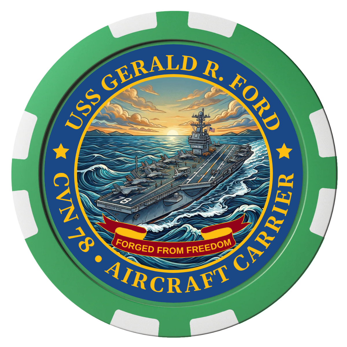 Navy USS Gerald Ford Composite Poker Chips - Green / 8 Stripe - Front