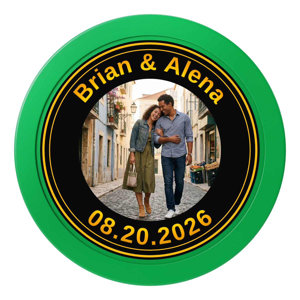 Save the Date Text 2" Oversized Poker Chips - Green - Back